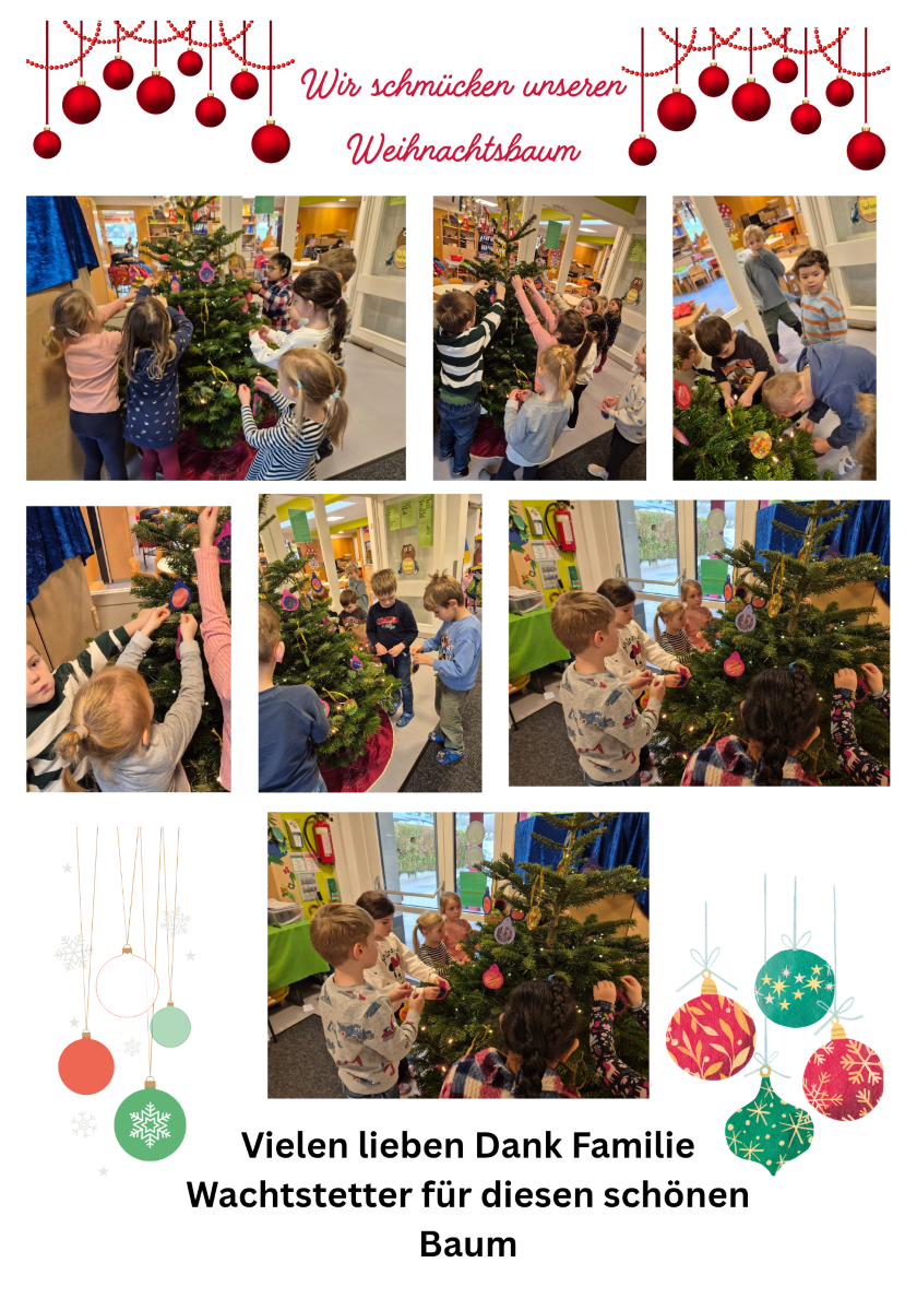 Kinder schmücken Weihnachtsbaum